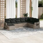 vidaXL Salon de jardin 8 Pièces avec coussins gris clair résine tressée