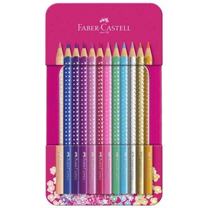 Crayon de couleur sparkle boîte métal rosé de 12 faber-castell