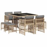 vidaXL Ensemble à manger de jardin et coussins 9 Pièces mélange beige