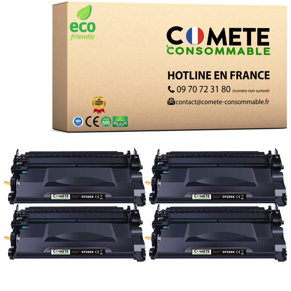 26A - 4 toners compatibles avec HP 26A CF226X CF226A 26X - Noir - COMETE