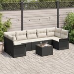 vidaXL Ensemble de canapé de jardin 8 pièces avec coussins en poly rattan noir
