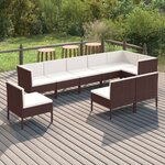 Vidaxl salon de jardin 9 pièces avec coussins résine tressée marron
