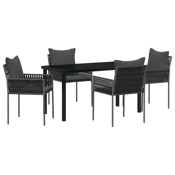 vidaXL Ensemble de salle à manger de jardin de 5 pièces avec coussins en polyrotin noirs.