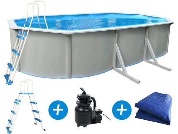 Piscine acier ovale aspect blanc "Caracas"- 6.10 x 3.60 x 1.20 m