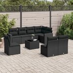 vidaXL Salon de jardin 9 Pièces avec coussins noir résine tressée