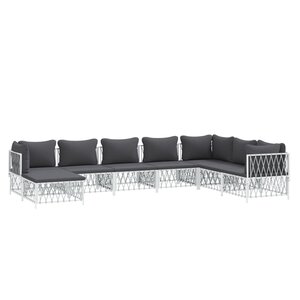 Salon de jardin meuble d'extérieur ensemble de mobilier 8 pièces avec coussins blanc acier 02_0017476