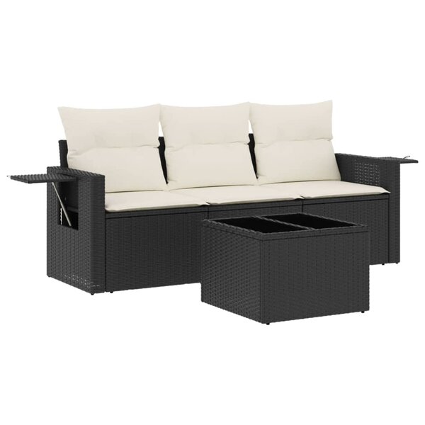 vidaXL Salon de jardin 4 Pièces avec coussins noir résine tressée