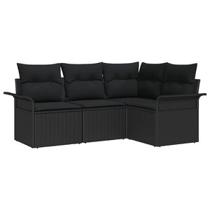 vidaXL Ensemble de canapé de jardin avec coussin 4 Pièces Noir Poly rotin
