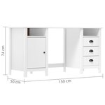 vidaXL Bureau Hill Blanc 150x50x74 cm Bois de pin solide