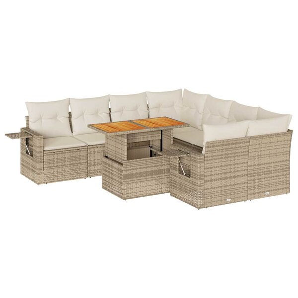 vidaXL Salon de jardin avec coussins 9 Pièces beige résine tressée
