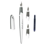 Parure calligraphie : stylo plume ergonomique corps blanc - 3 plumes différentes