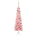 Vidaxl arbre de noël mince avec led et boules rose 240 cm
