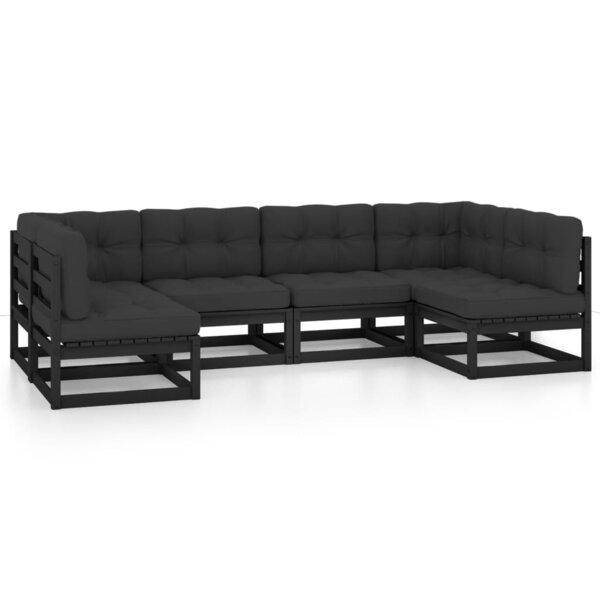 Salon de jardin meuble d'extérieur ensemble de mobilier 6 pièces avec coussins noir bois de pin massif 02_0016836