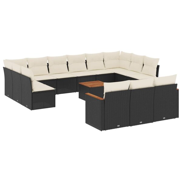 vidaXL Salon de jardin avec coussins 14 Pièces noir résine tressée