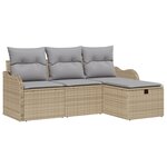 vidaXL Canapé de jardin 4 pièces avec coussins en rotin beige en polyester