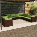 vidaXL Salon de jardin 9 Pièces avec coussins Marron Résine tressée