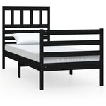 vidaXL Cadre de lit Noir 75x190 cm Petit simple Bois massif