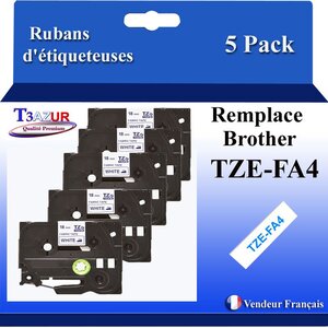 5x Rubans d'étiqueteuses compatibles avec Brother TzeFA4  Tze-FA4 pour étiqueteuses P-touch - Texte bleu sur fond blanc
