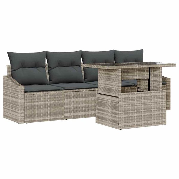 vidaXL Ensemble de canapé de jardin 5 Pièces Gris clair Poly rotin