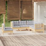 vidaXL Salon de jardin 5 Pièces avec coussins gris bois de pin
