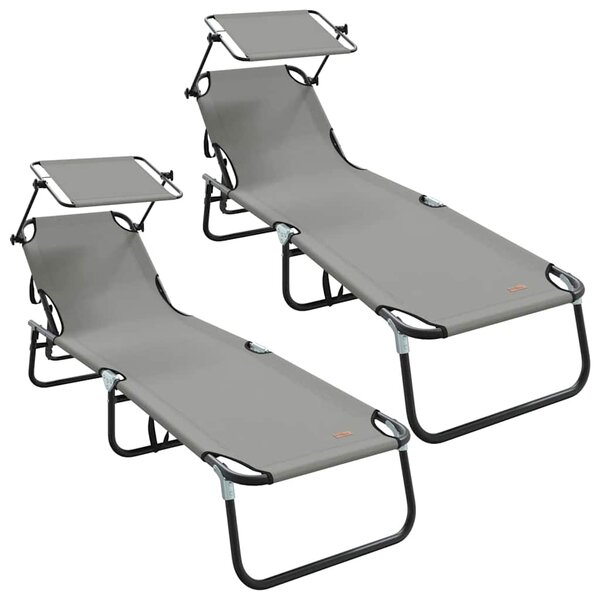 VidaXL chaises longues pliantes  2 Pièces  avec auvent  gris  en tissu Oxford 600D.