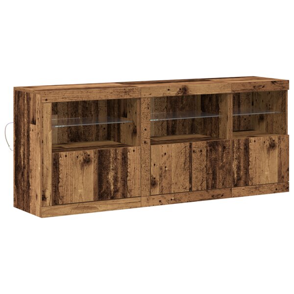 vidaXL Buffet avec éclairage LED Bois Ancien 162x37x67 cm Bois reconstitué