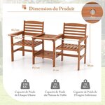 Ensemble de meubles de patio 2 places en bois causeuse d'extérieur avec table basse et trou pour parasol ensemble de conversation 20_0008484