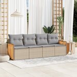 vidaXL Salon de jardin avec coussins 4 Pièces beige résine tressée