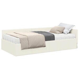 vidaXL Cadre de lit d'angle avec matelas Autre 2 Pièces Crème Velours