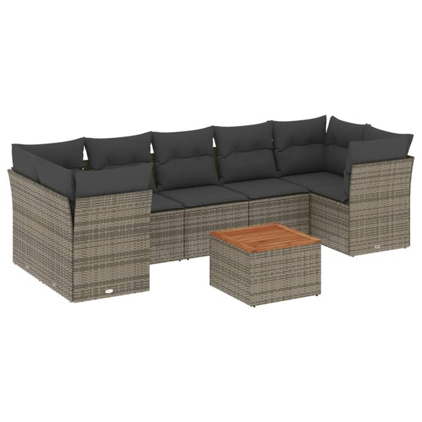 vidaXL Salon de jardin 8 Pièces avec coussins gris résine tressée