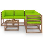 vidaXL Salon de jardin 6 Pièces et coussins vert vif Bois de pin imprégné
