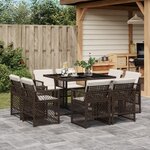 vidaXL Ensemble à manger de jardin et coussins 9 Pièces marron poly rotin