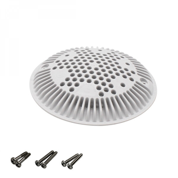 Grille bonde de fond ronde bombée avec vis pour piscine - Diam 19,5 cm - Blanc
