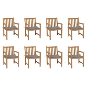 vidaXL Chaises de jardin lot de 8 avec coussins gris Bois teck massif