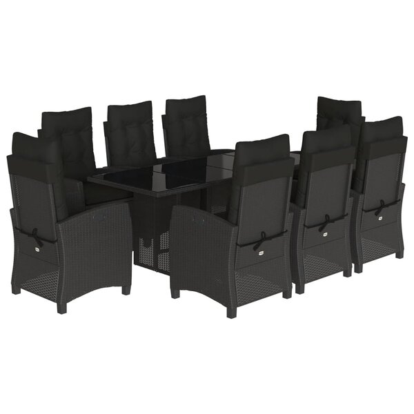 vidaXL Ensemble à manger de jardin 9Pièces coussins noir résine tressée