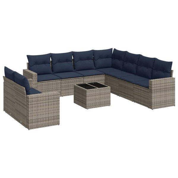 vidaXL Salon de jardin 10 Pièces avec coussins gris résine tressée