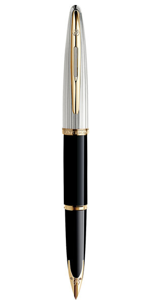 Waterman carène deluxe stylo plume  noir brillant et plaqué argent  plume fine 18k  coffret cadeau