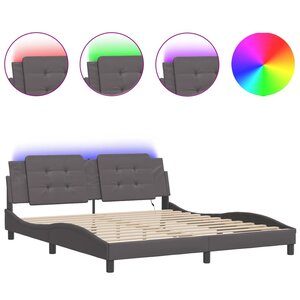 vidaXL Cadre de lit avec LED sans matelas Zadar gris 180x200 cm