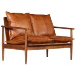 vidaXL Canapé à 2 places Cuir véritable avec bois d'acacia Marron