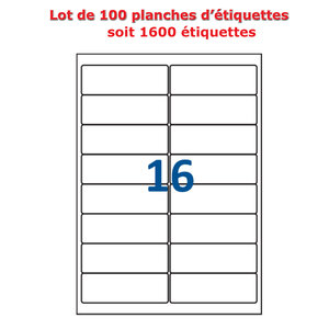 Lot de 100 Planches étiquettes autocollantes sur feuille A4 : 99 x 33 9 mm (16 étiquettes par feuille  spéciales bons de transport)