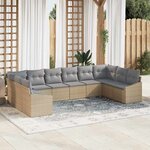 vidaXL Ensemble de canapé de jardin 10 Pièces Beige Poly rotin