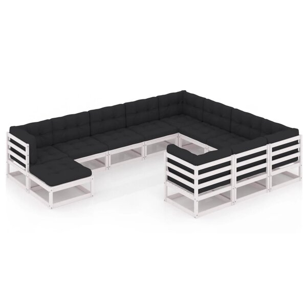 vidaXL Salon de jardin 11 Pièces avec coussins Blanc Bois de pin massif