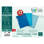 Lot De 3 Chemises À Élastiques 3 Rabats Carte Lustrée 400g/m2 - A4 - Océan - X 17 - Exacompta