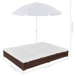 Vidaxl chaise longue d'extérieur avec parasol résine tressée marron