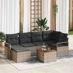 vidaXL Ensemble de canapé de jardin avec coussin 7 Pièces Gris Poly rotin