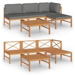vidaXL Salon de jardin 5 Pièces avec coussins gris Bois de teck solide