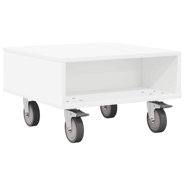 vidaXL Table d'appoint avec roues Blanc 50 5 x 50 x 30 cm