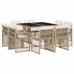 vidaXL Ensemble à manger de jardin et coussins 9 Pièces beige Poly rotin