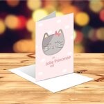 Carte naissance fille peluche chaton rose - draeger paris