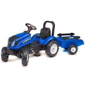 Falk tracteur à pédales à chevaucher new holland avec remorque bleu